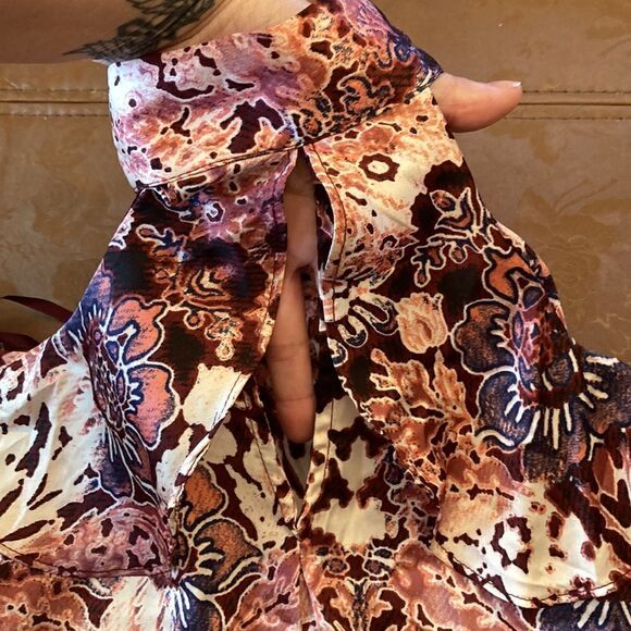 Pink Floral Cold Shoulder RuffleTop - Picture 9 of 16